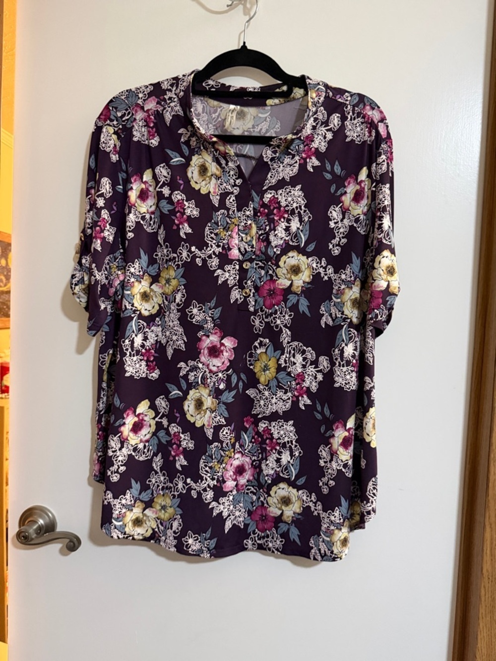 Perseption Purple Floral Split-Neck Tunic
